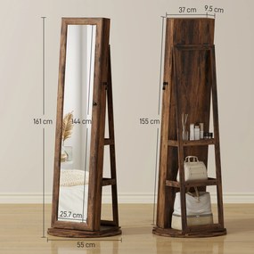 HOMCOM Oglindă cu Spațiu pentru Bijuterii Rotativă și Cu Închidere, Maro | Aosom Romania