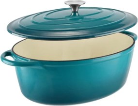 Oala fonta emailata ovala cu capac 7L 34 cm Turquoise Perfect Home 17822