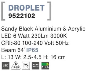 Aplica perete LED de exterior IP65 DROPLET neagra NVL-9522102