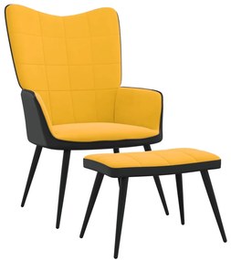 327827 vidaXL Scaun de relaxare cu taburet, galben muștar, catifea și PVC