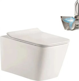 Set vas WC suspendat Inter Ceramic Rimless cu capac slim finisaj alb lucios
