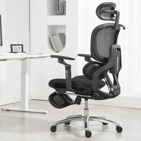 RESIGILAT- VIGOCHAIR ULTRA PRO Scaun ergonomic, spatar reglare verticala, suport lombar cu masaj si incalzire, sezut translatie, cotiere 6D, suport picioare, Full Mesh, Negru