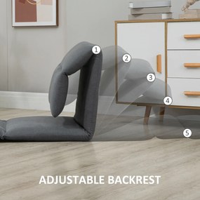 HOMCOM Fotoliu de podea Relax cu spatar rabatabil, scaun de pat de o persoana din material si otel, 71x72x60cm, gri inchis | AOSOM RO