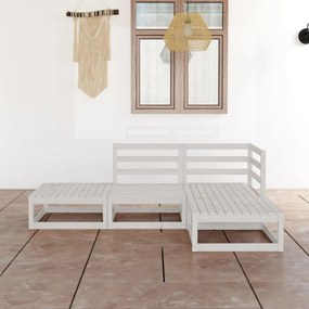 3075475 vidaXL Set mobilier de grădină, 4 piese, alb, lemn masiv de pin