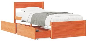 846809 vidaXL Cadru de pat cu sertare, maro ceruit, 75x190 cm, lemn masiv pin