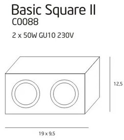 Plafoniera aplicata alba cu 2 spoturi, dim.19x12,5cm, BASIC SQUARE II WH C0088 MX