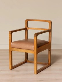Scaun de dining din lemn de mango natur cu șezut din piele naturală și finisaj rotunjit, 84×43×56 cm, „Kalua"