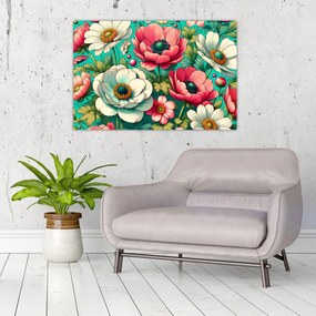 Tablou - Flori pe fundal albastru (90x60 cm)