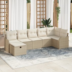 Set de canapea vidaXL 7 piese cu perne Bej Poliratan