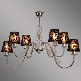 Candelabru elegant cu 6 brate, abajur din dantela neagra, Wingo crom