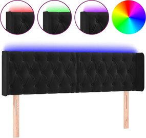 vidaXL Tăblie de pat cu LED, negru, 163x16x78/88 cm, catifea