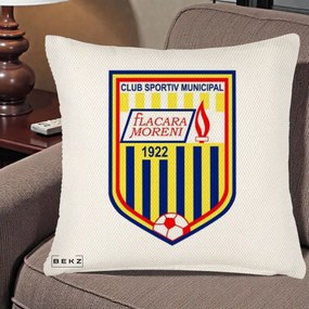 Perna Personalizata CSM Flacara Moreni 1922 Fotbal, 40x40 cm, Crem Reliefat, Husa Detasabila, Perna Inclusa, BEKZ®