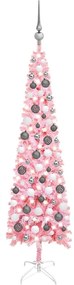 Brad de Craciun subtire cu LED-uri si globuri, roz, 120 cm 1, Roz si gri, 120 cm