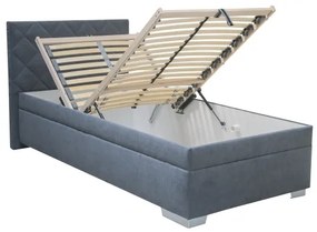 Pat tapițat LANA 90x200 cm cu spațiu de depozitare și saltea inclusă, albastru