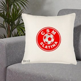 Perna Personalizata CSM Slatina Fotbal, 40x40 cm, Crem Reliefat, Husa Detasabila, Perna Inclusa, BEKZ®