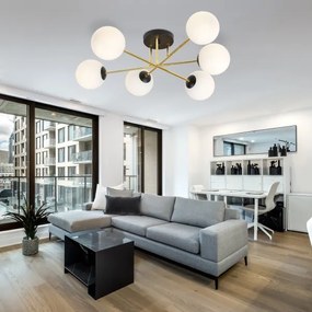 Lustră pe tijă MAGNUM 6xE14/10W/230V alb/auriu/negru