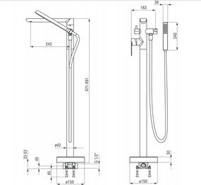 Baterie stativa cu montaj pe pardoseala pentru cada freestanding din seria Alpinia BGA_017M