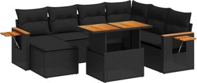 vidaXL Set mobilier de grădină cu perne, 8 piese, negru, poliratan