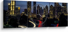 Tablou cu orașul nocturn (cu ceas) (90x30 cm)