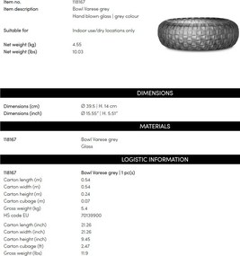 Vas decorativ design LUX realizat manual din sticla Varese gri