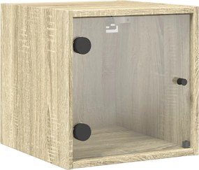 vidaXL Noptieră cu ușă din sticlă, stejar sonoma, 35x37x35 cm
