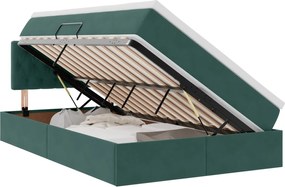 vidaXL Pat cu saltea și LED cu led Verde închis 120 x 200 cm Catifea