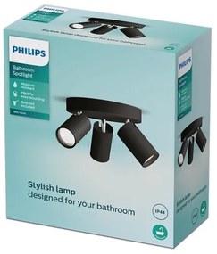 Spot pentru baie Philips IDRIS 3xGU10/5W/230V IP44 negru