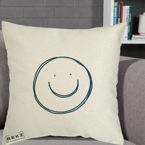 Perna Decorativa Smile Desen Minimalist, 40x40 cm, Ecru, Husa Detasabila, Perna Inclusa, BEKZ®
