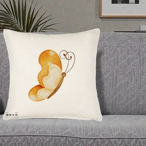 Perna Decorativa Fluture Acuarela Auriu, 40x40 cm, Crem Reliefat, Husa Detasabila, Perna Inclusa, BEKZ®