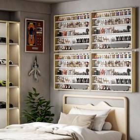 HOMCOM Raft de Perete cu 5 Nivele și Vitrină cu 2 Uși din Sticlă și 4 Rafturi Reglabile | Aosom Romania