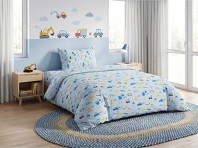Lenjerie de pat pentru copii MINI TRUCKS albastru, 100% bumbac Dimensiune lenjerie de pat: 70 x 90 cm | 140 x 200 cm