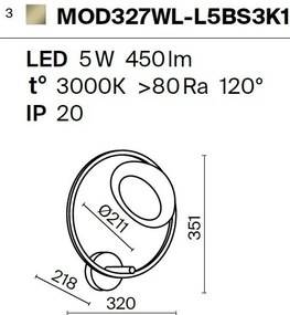 Aplica LED de perete design modern Lunare alama