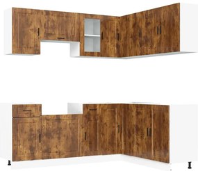 vidaXL Set dulap de bucătărie din 11 piese „Porto” stejar afumat Lemn