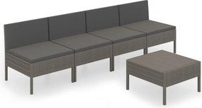 vidaXL Set mobilier de grădină cu perne, 5 piese, gri, poliratan