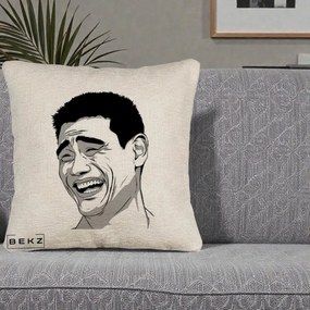 Perna Decorativa Yao Ming Meme, 40x40 cm, Bej Canapea, Husa Detasabila, Perna Inclusa, BEKZ®