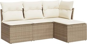 vidaXL Set canapele de grădină, 4 piese, cu perne, bej, poliratan
