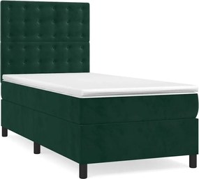 vidaXL Pat box spring cu saltea, verde închis, 80x200 cm, catifea