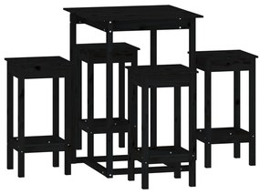3124741 vidaXL Set mobilier de bar, 5 piese, negru, lemn masiv de pin