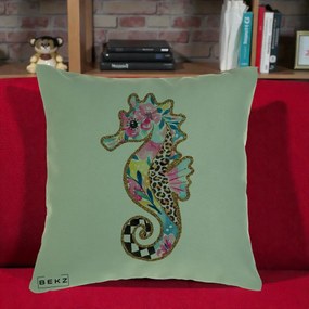 Perna Decorativa Calut de Mare Glitter Tropical, 40x40 cm, Verde, Husa Detasabila, Perna Inclusa, BEKZ®