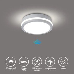 Brilagi - Lampă LED de exterior cu senzor BENE LED/18W/230V, Ø 21,5 cm, albă, IP54