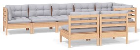 3096453 vidaXL Set mobilier de grădină cu perne gri, 8 piese, lemn masiv pin