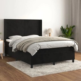 3132557 vidaXL Pat box spring cu saltea, negru, 140x190 cm, catifea