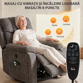 HOMCOM Fotoliu Electric cu Ridicare și Reclinare 155°, Masaj în 8 Puncte, Încălzire, din Chenille, Gri Închis | Aosom Romania