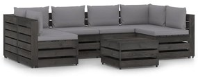 Set mobilier de gradina cu perne, 7 piese, gri, lemn tratat Gri, 7