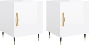 vidaXL Noptiere, 2 buc., alb extralucios, 40x40x50 cm, lemn compozit