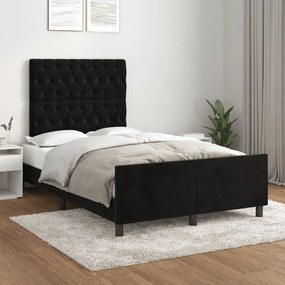 Cadru de pat cu tablie, negru, 120x200 cm, catifea Negru, 120 x 200 cm, Design cu nasturi
