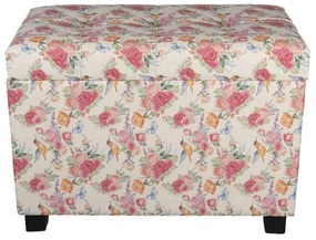 Pouf shabby chic, roz, cu imprimeu floral și păsări, 60x36x43 cm