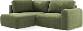 Colțar verde extensibil/cu spațiu de depozitare cu tapițerie din chenille (cu colț pe partea stângă/în formă de ”L”) Kona – Makamii
