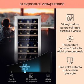 Klarstein Vinamour 33 Duo, frigider pentru vin, 2 zone, 89 l / 33 sticle, 5-18 °C, control tactil