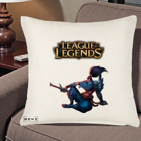 Perna Personalizata League of Legends Yasuo, 40x40 cm, Crem Reliefat, Husa Detasabila, Perna Inclusa, BEKZ®